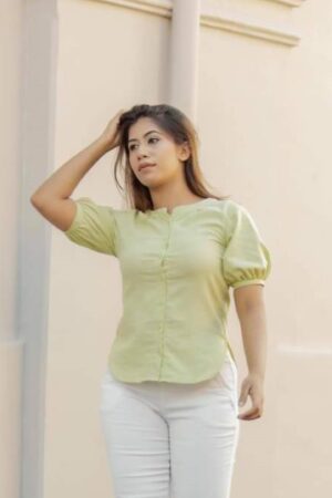 PUFF SLEEVE LINEN TOP