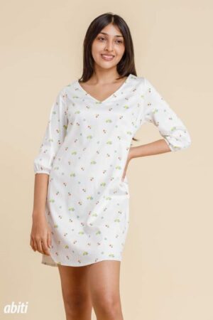 V NECK LINEN SHIFT DRESS